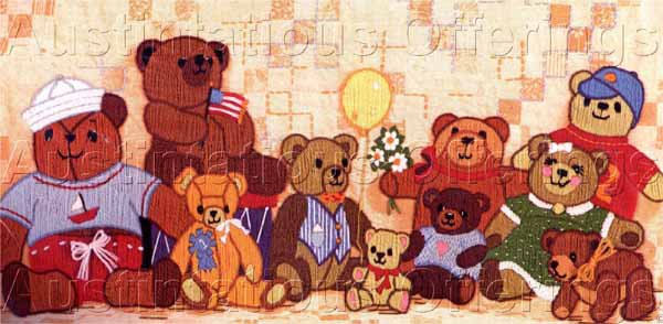Teddy Bear Family Longstitch Crewel Embroidery Kit Suitable for Beginners