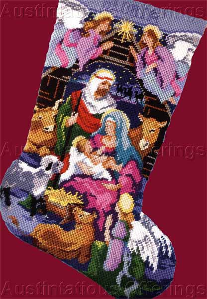 Rare Gillum Holy Family Manger Scene Needlepoint Christmas Stocking Kit
