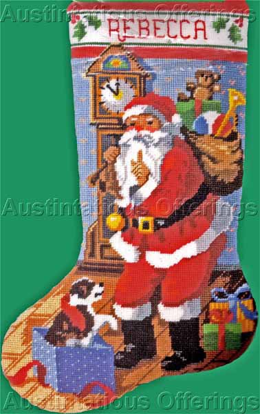 Rare Gillum Christmas Puppy Needlepoint Stocking Kit Santas Midnight Secret