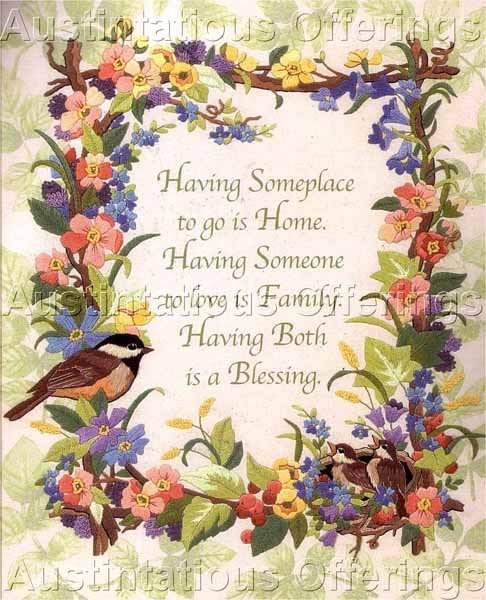 Rare Karen Avery Home Family Blessing Crewel Embroidery Kit Chickadee Floral