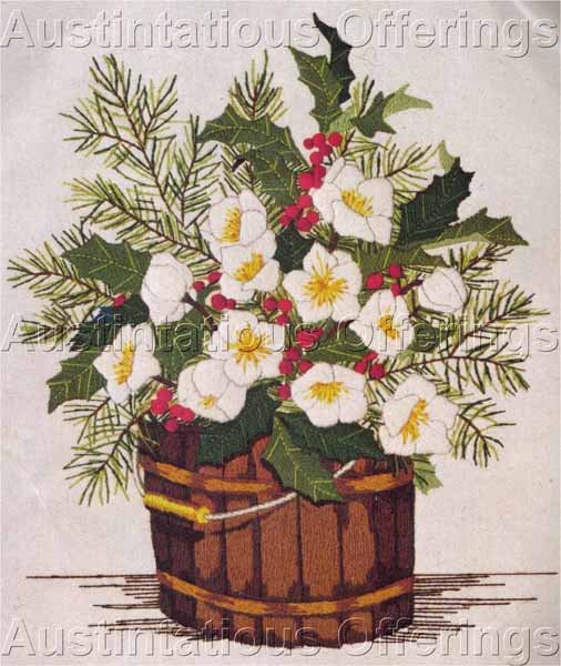 Rare Winter Christmas Rose Crewel Embroidery Kit Evergreen Bouquet