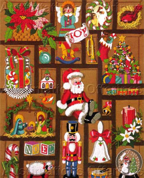 Rare Jennings Yuletide Shadowbox Crewel Embroidery Kit Childhood Memories