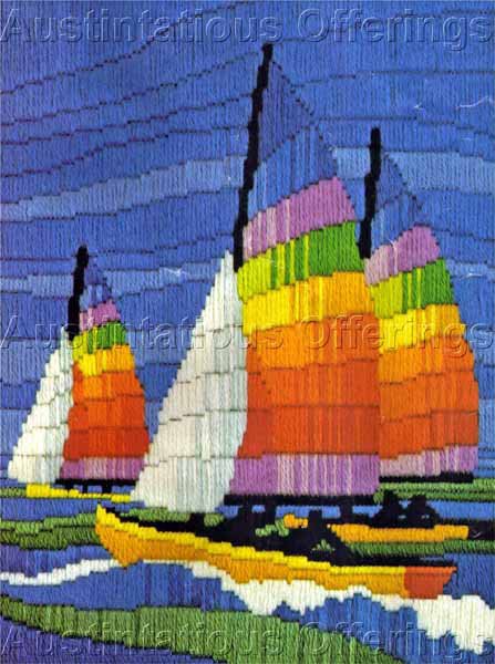 Rare Reinardy Rainbow Sail Boats Longstitch Needlepoint Kit Summer Sailing
