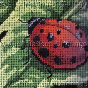 RARE SPOTTED BEETLE MINI NEEDLPOINT KIT LADYBUG ON LEAF PERFECT FOR BEGINNERS