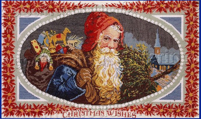 RARE VINTAGE POSTCARD SANTA CLAUS CHRISTMAS CROSS STITCH KIT SAINT NICHOLAS