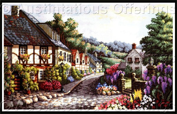 Rare Carl Valente Artwork Reproduction Village Memories Cross Stitch Kit Gold Collection