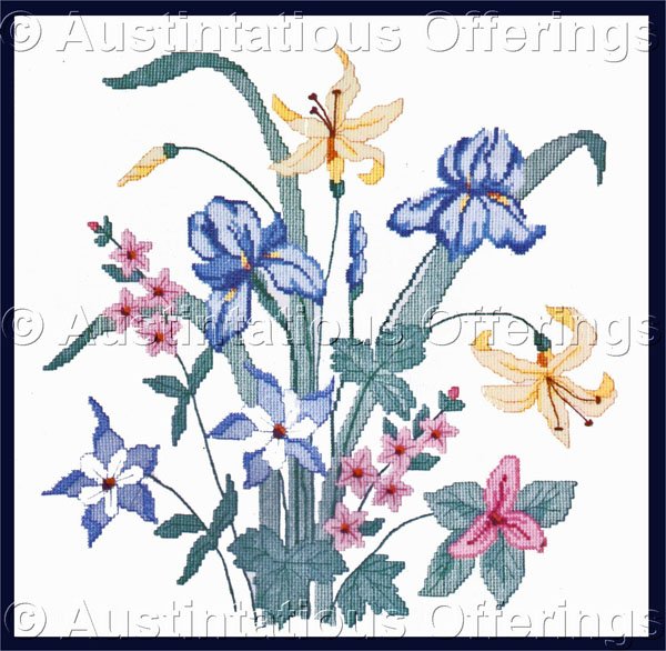 Rare Spring Iris Garden Counted Cross Stitch Kit Columbine Lilies