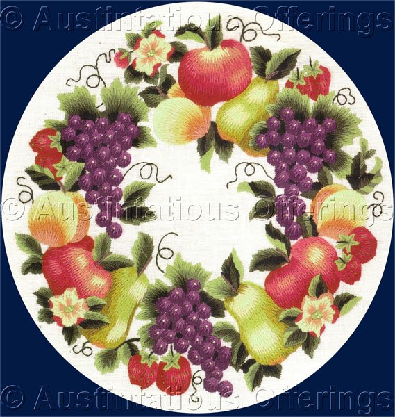 Rare LeClair Ripe Fruit Wreath Crewel Embroidery Kit Orchard Harvest