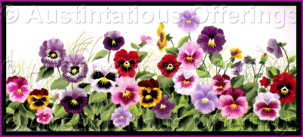 Rare Reina Cohen Spring Pansy Row Crewel Embroidery Kit Pansies on Parade