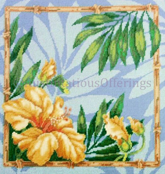 RARE TROPICAL BLOOMS NEEDLEPOINT PILLOW KIT HIBISCUS FLOWER BARBARA BAATZ