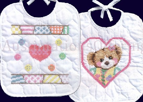 Marjorie Sarnat Patchwork Bear Bib Set Stamped Cross Stitch Kit