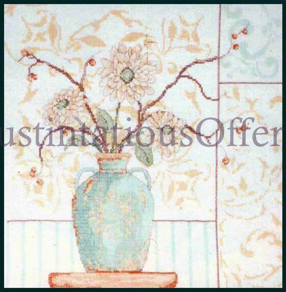 CONTEMPORARY PASTEL FLORAL CROSS STITCH KIT MODERN FLOWER BOUQUET IN VASE