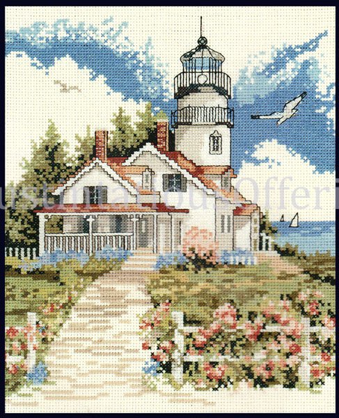 RARE RED FARM STUDIO LIGHTHOUSE COTTAGE NAUTICAL CROSS STITCH KIT