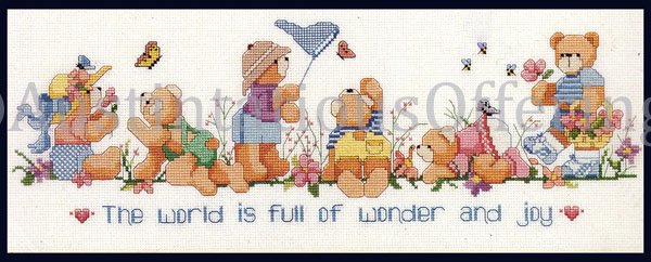 Rare Gillum Nature Lover Teddy Bears Butterfly Bug Hunting Cross Stitch Kit Wonder and Joy