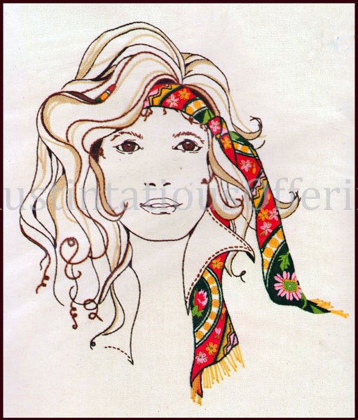 Rare Kooler Free Spirit Woman Portrait Crewel Embroidery Kit Dark Brown Eyes