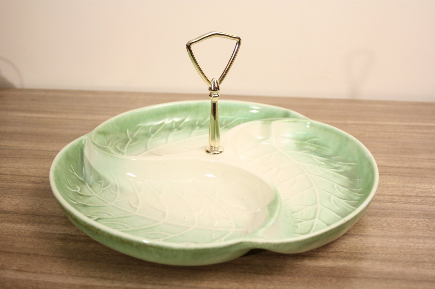 Vintage Royal Haeger Leaf Handle Serving Tray Art Pottery Snack Dish