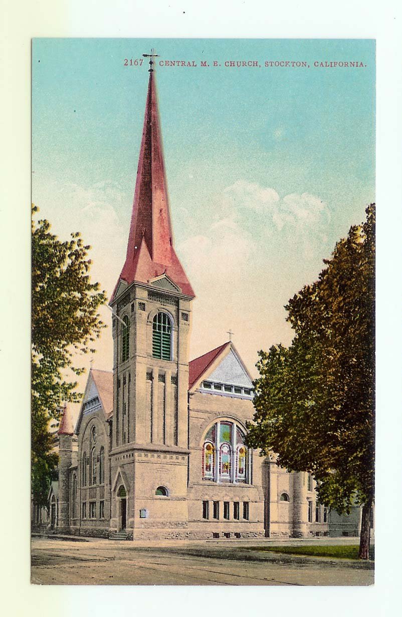 Central M E Church Stockton CA California early db Postcard