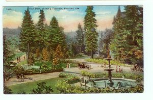 City Park Portland OR Oregon showing Fountain Model T car postcard