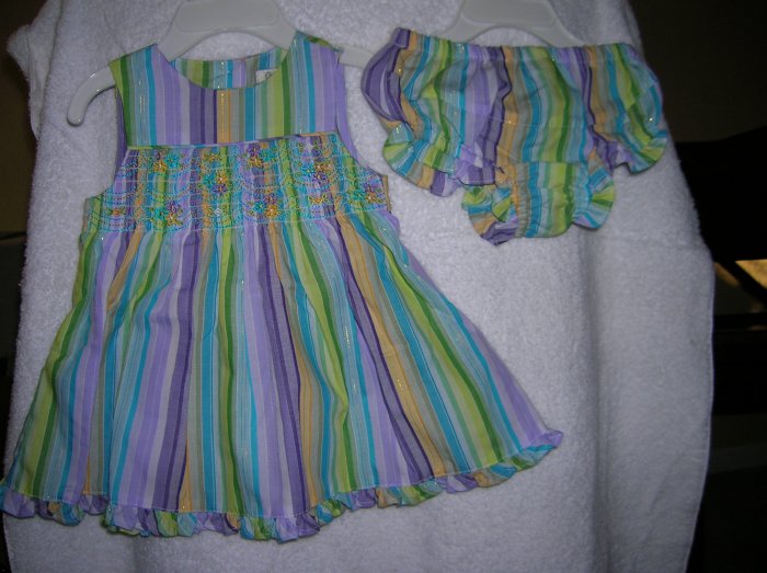 Parasailing Blue 6-9 Mo George Stripes & Flowers Sun Dress