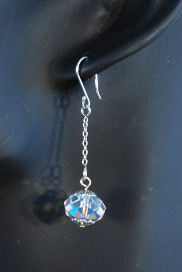 Designer bridal, crystal earrings jewelry, sterling silver Swarovski Crystal AB & Silver - EAR 0019