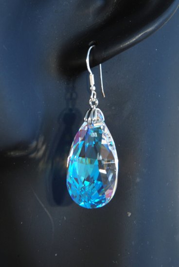 Designer fashion, bridal, prom crystal earrings jewelry, Swarovski Crystal Blue Shade - EAR 0002