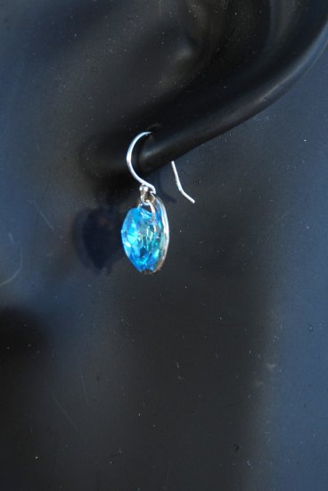 Designer bridal, crystal earrings jewelry, sterling silver Swarovski Aquamarine AB - EAR 0006