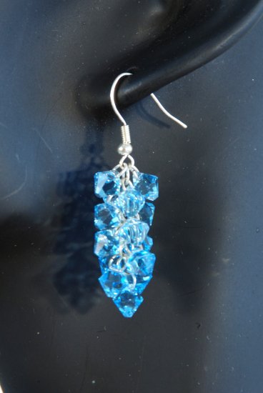 Designer fashion, bridal, prom crystal earrings jewelry, Swarovski Aquamarine - EAR 0008