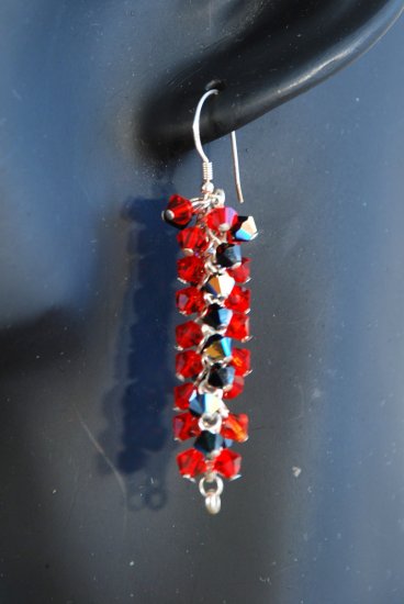 Designer fashion, bridal, prom crystal earrings jewelry, Swarovski Light Siam & Jet AB - EAR 0009