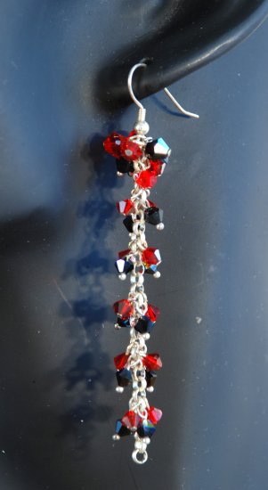 Designer fashion, bridal, prom crystal earrings jewelry, Swarovski Light Siam & Jet AB - EAR 0010