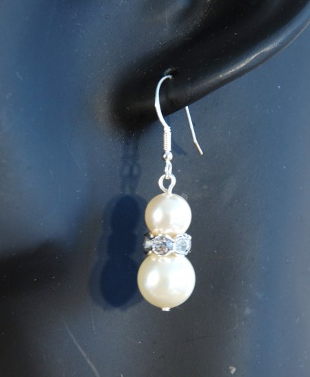 Designer crystal earrings jewelry, Swarovski Crystal Cream Pearls / Crystal / Silver - EAR 0012