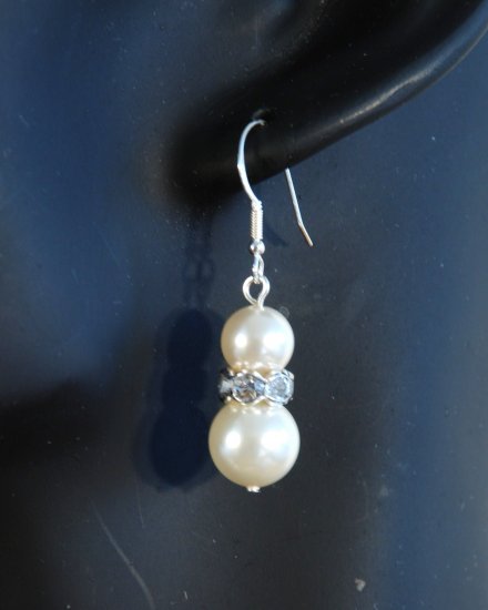 Designer crystal earrings jewelry, Swarovski Crystal Cream Pearls / Crystal / Silver - EAR 0013