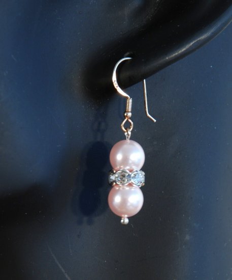 Designer bridal, crystal earrings jewelry, Swarovski Rosaline Pearls / Crystal / Silver - EAR 0014