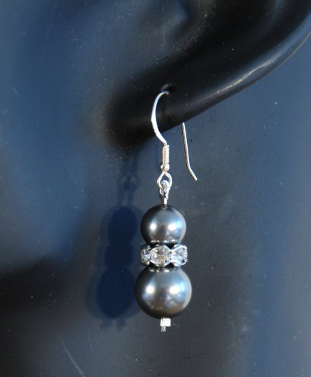 Designer bridal, crystal earrings jewelry, Swarovski Black Pearls / Crystal / Silver - EAR 0015