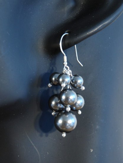 Designer fashion, bridal, prom crystal earrings jewelry, Swarovski Dark Grey & Silver - EAR 0017