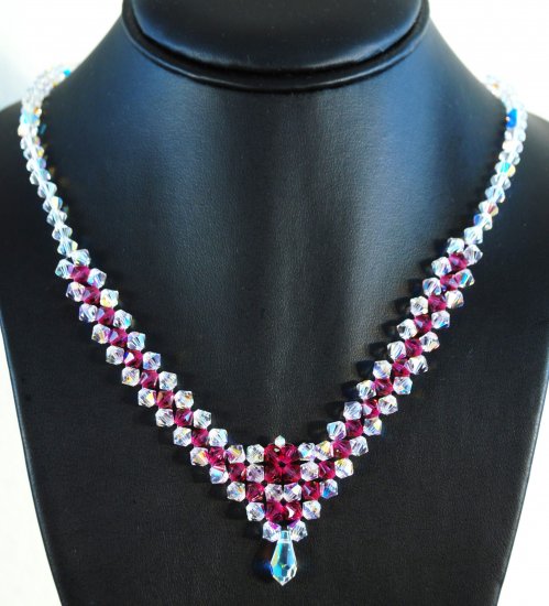 Designer fashion, bridal, prom crystal necklace jewelry, Swarovski Crystal AB & Fuchsia - NEC 0001