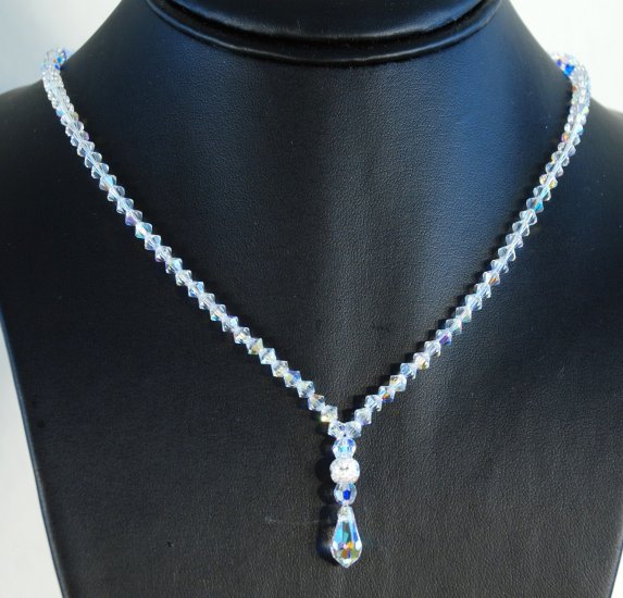 Designer fashion, bridal, crystal necklace jewelry, sterling silver Swarovski Crystal AB - NEC 0004