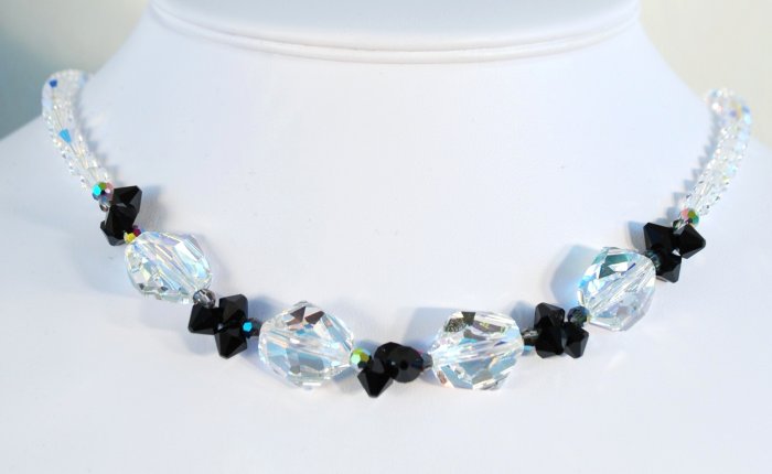 Designer fashion, bridal, crystal necklace jewelry, Swarovski Crystal AB / Jet / Jet AB - NEC 0006