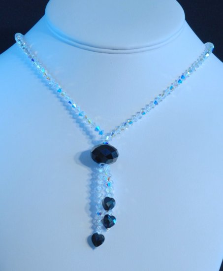 Designer fashion, bridal, prom crystal necklace jewelry, Swarovski Crystal AB & Jet - NEC 0009