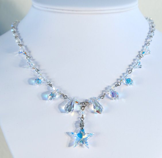 Designer fashion, bridal, prom crystal necklace jewelry, Swarovski Crystal AB - NEC 0010