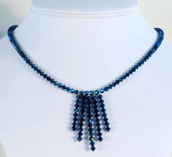 Designer fashion, bridal, crystal necklace jewelry, Swarovski Crystal Metallic Blue 2X - NEC 0013