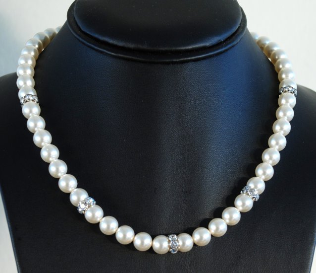 Designer bridal, crystal necklace jewelry, Swarovski Cream Pearls / Crystal / Silver - NEC 0017