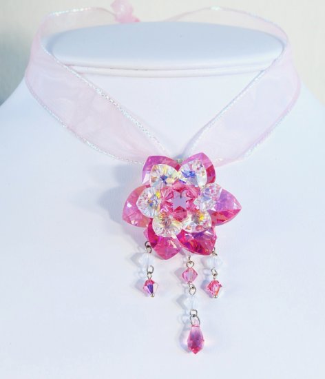 Designer fashion, bridal, crystal pendant jewelry, Swarovski Rose AB / Crystal AB - PEN 0001