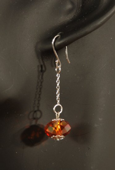 Designer crystal earrings jewelry, sterling silver Swarovski Padparadscha AB & Silver - EAR 0020