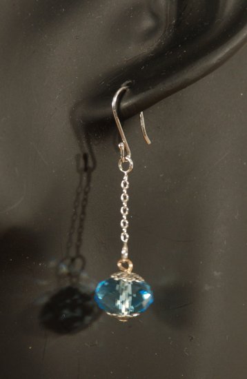 Designer bridal, crystal earrings jewelry, sterling silver Swarovski Aquamarine & Silver - EAR 0021