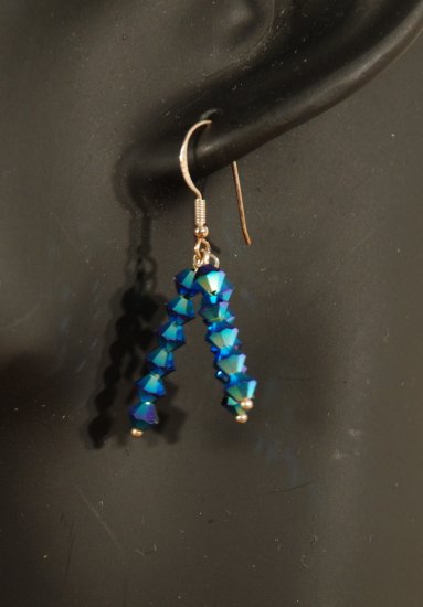 Designer fashion, bridal, crystal earrings jewelry, Swarovski Crystal Metallic Blue 2X - EAR 0026