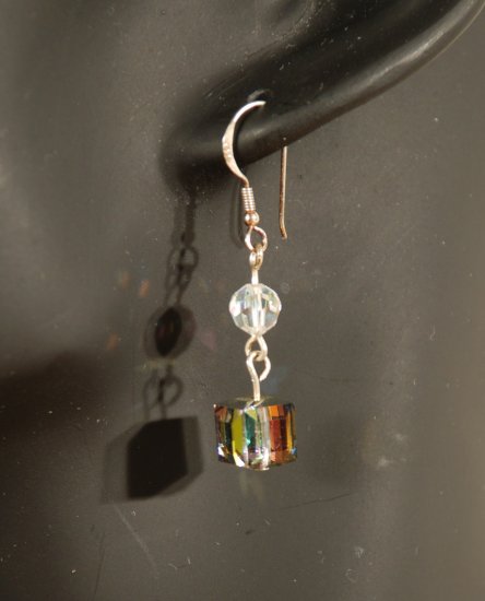 Designer bridal, crystal earrings jewelry, Swarovski Crystal AB & Vitrail MED AB A - EAR 0037