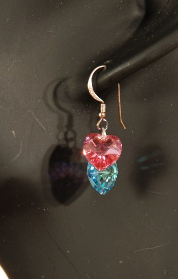Designer fashion, bridal, crystal earrings jewelry, Swarovski Aquamarine AB & Rose AB - EAR 0052
