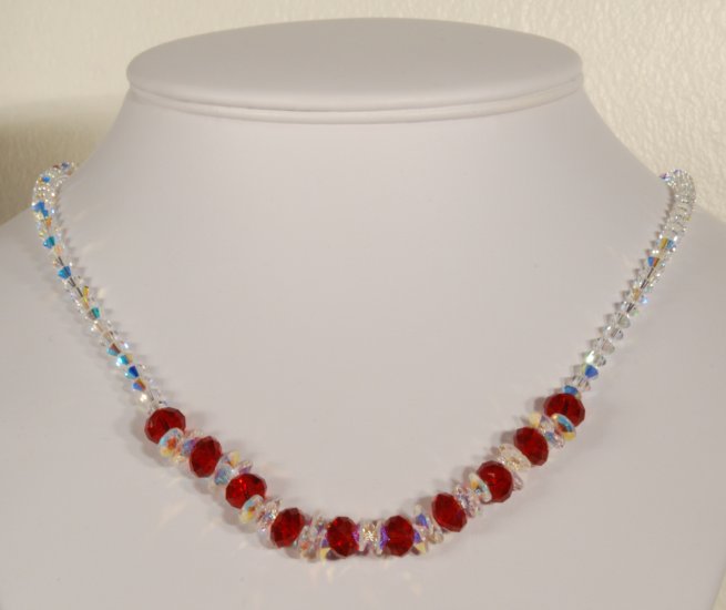 Designer fashion, bridal, crystal necklace jewelry, Swarovski Crystal AB & Light Siam - NEC 0022