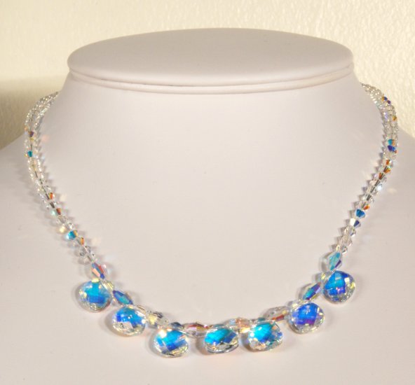 Designer fashion, bridal, prom crystal necklace jewelry, Swarovski Crystal AB - NEC 0023