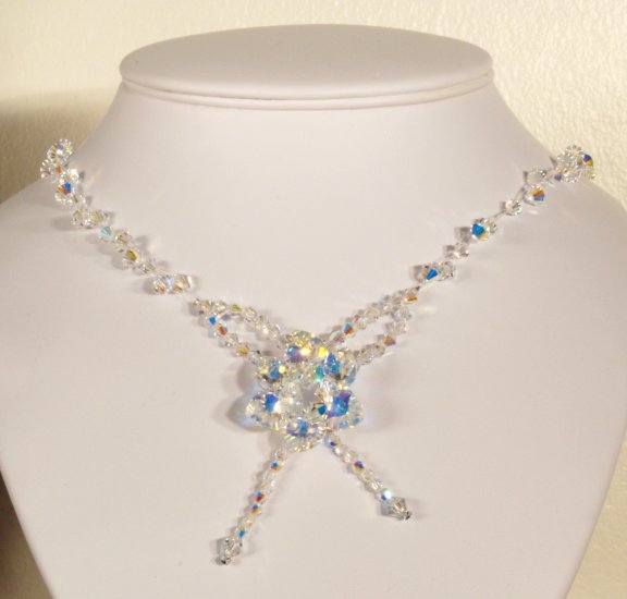 Designer fashion, bridal, prom crystal necklace jewelry, Swarovski Crystal AB - NEC 0025
